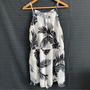 Old Navy Large Womens White Black Tropical Palm Print Spaghetti Strap Romper